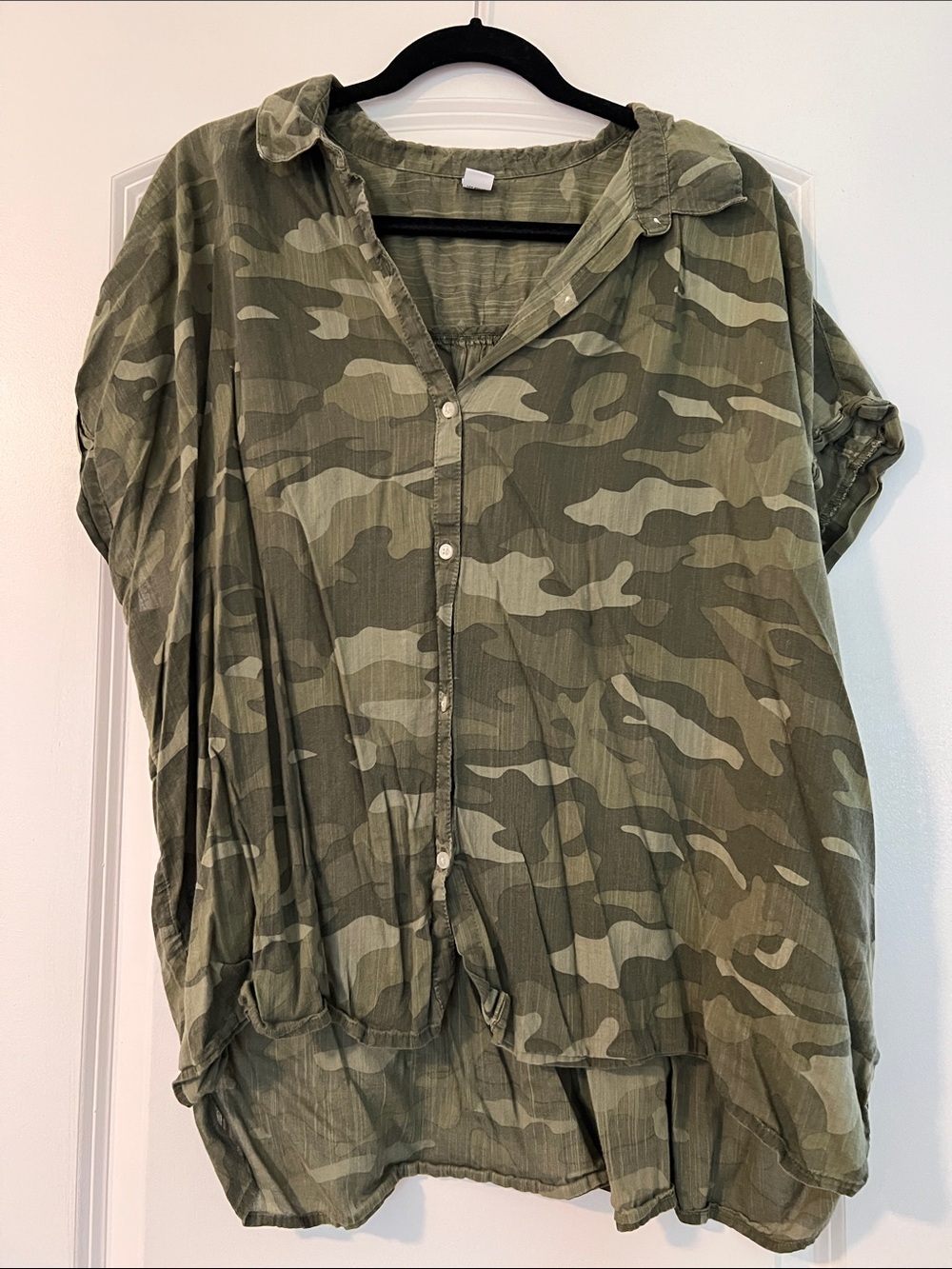 Old Navy Olive Green Camo Button-Down Women's Top